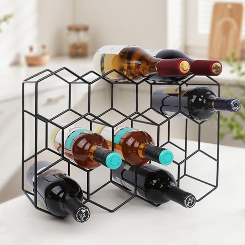 Luoieo Black Wine Rack 14 Bottles 3 Tier Matte Stainless Steel Holder