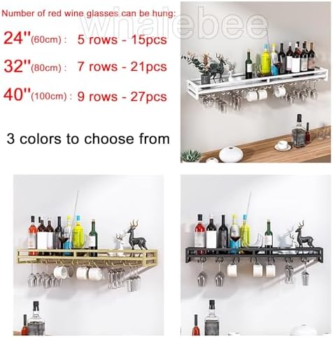 Whalebee Wine Glass Holder 24 Metal Rack for Wall Mount