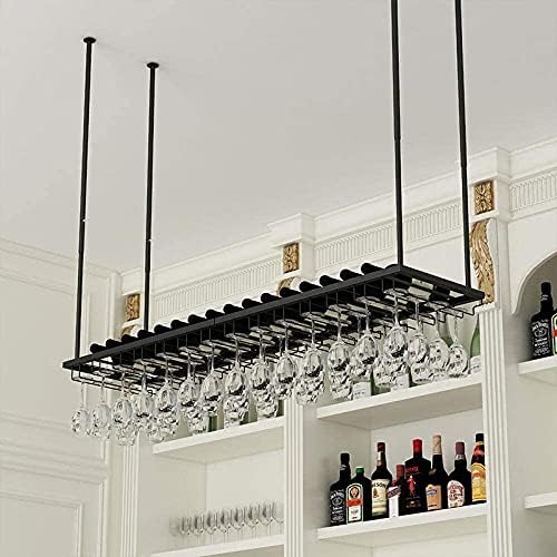 Ceiling Hanging Wine Rack with Glass Holder Shelf 80Cm27Cm Simple Style Iron Frame