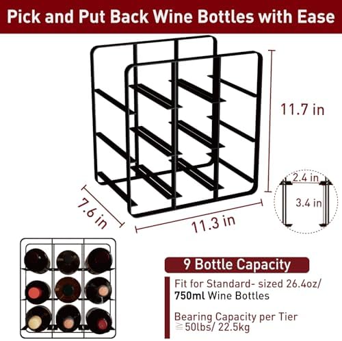 Buruis 9-Bottle Metal Wine Rack Black Freestanding 1