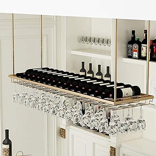 Ceiling Hanging Wine Rack with Glass Holder Shelf 80Cm27Cm Simple Style Iron Frame
