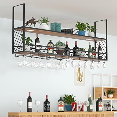 LUCEAE Hanging Wine Rack with 4 Lights 2-Layer Wall Mounted