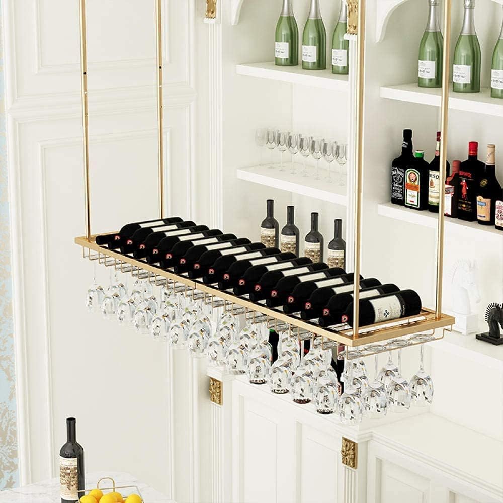 Ceiling Hanging Wine Rack with Glass Holder Shelf 80Cm27Cm Simple Style Iron Frame