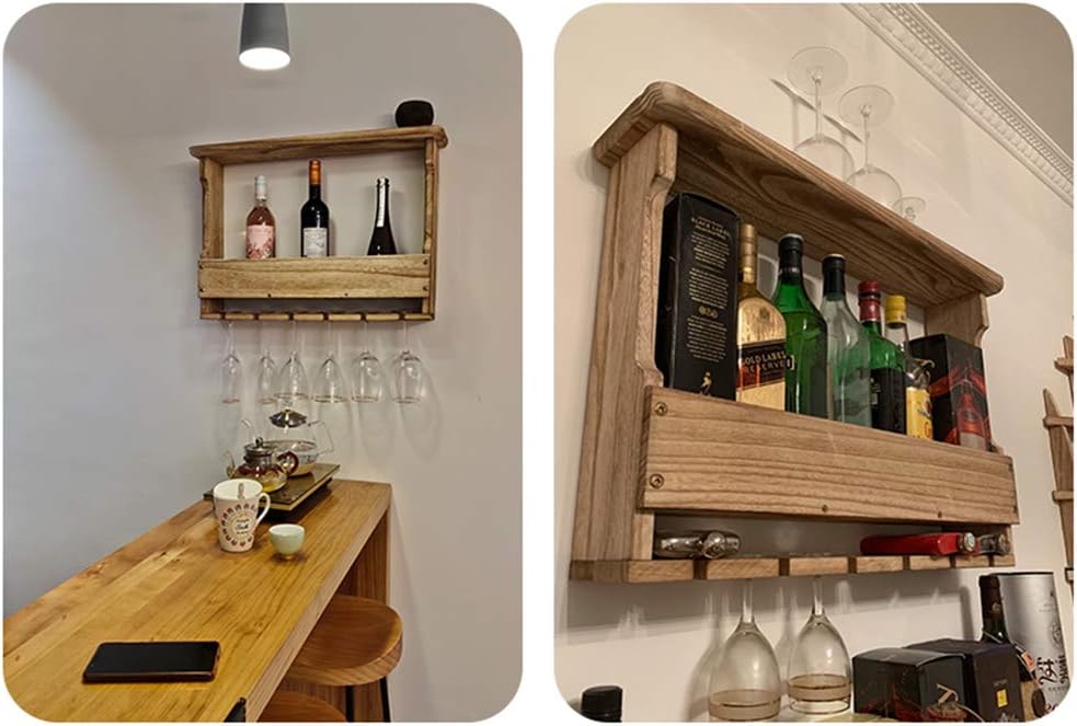 Retro Wall Mounted Wine Rack 6 Bottles 6 Glasses