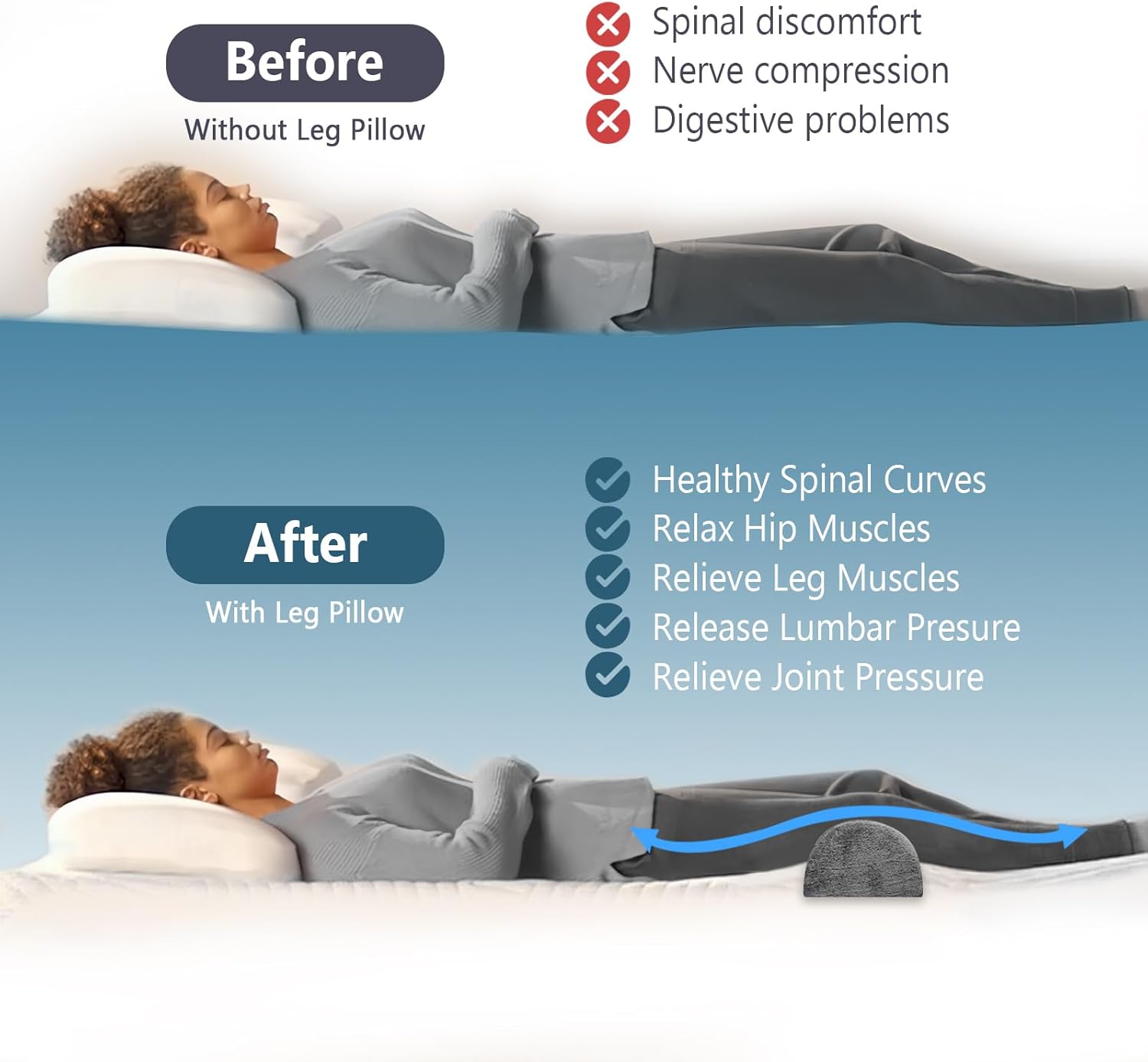 BSAFP Half Moon Leg Pillow for Back and Side Sleep