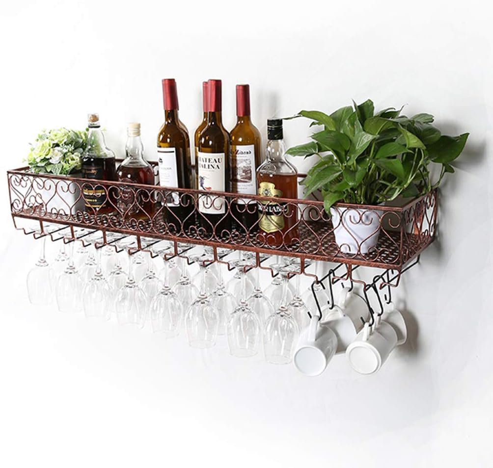 Retro Wall-Mounted Wine Rack with Metal Shelf