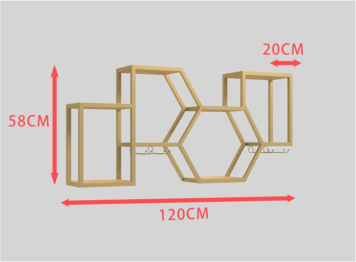 BOCbco Wall-Mounted Wine Rack in Gold with Iron Art