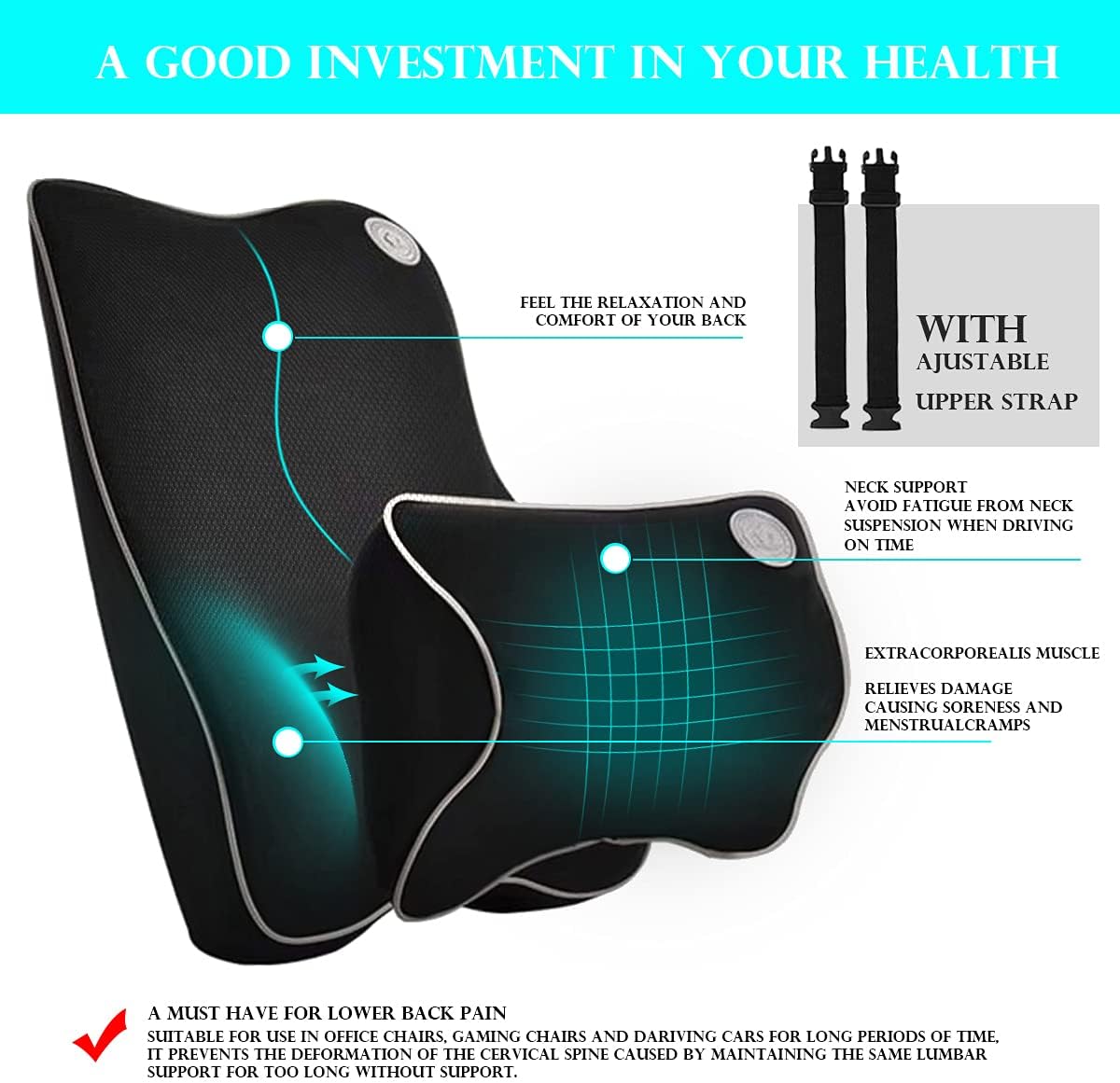Ecloud Shop Lumbar Support Cushion Set - Black