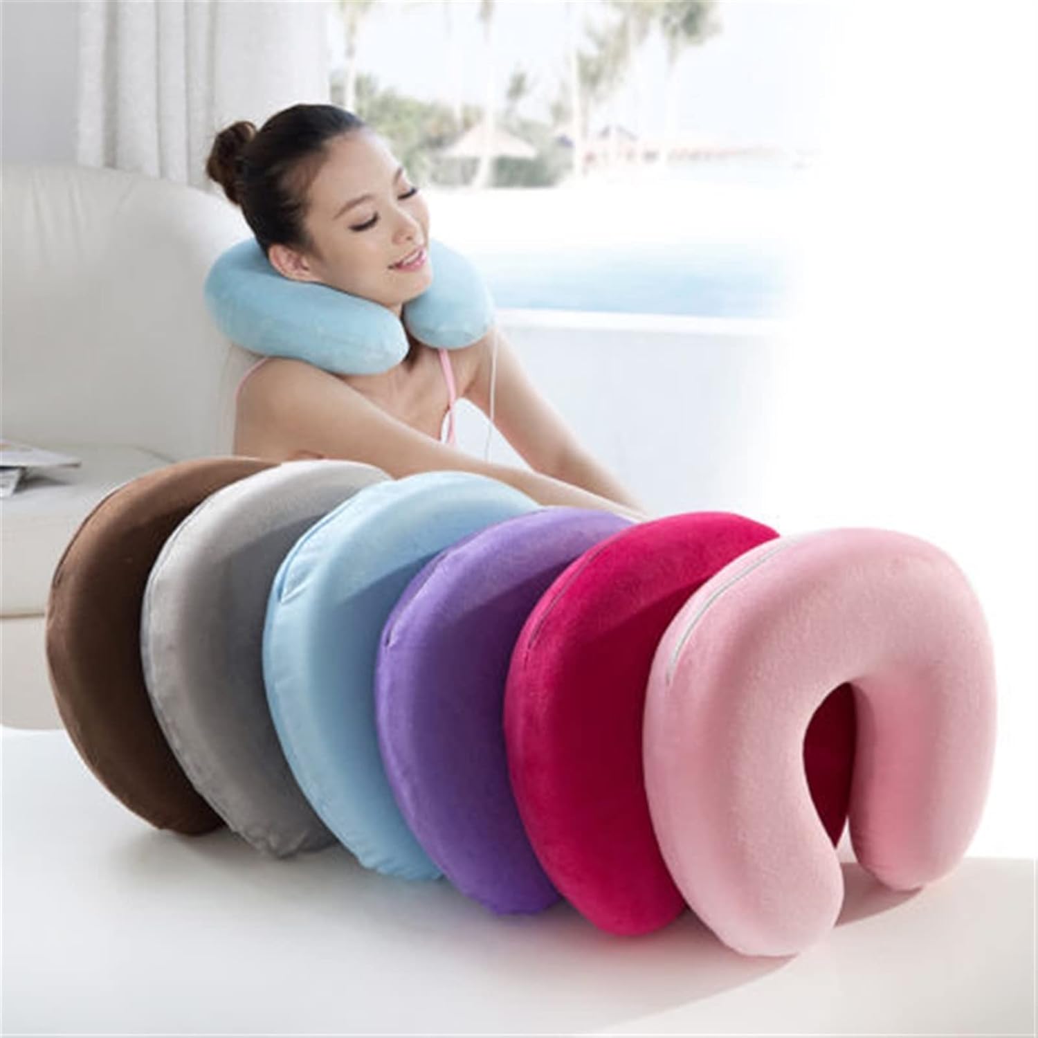 FINPAN Bed Pillow Soft U Shaped Memory Foam Travel Neck Support