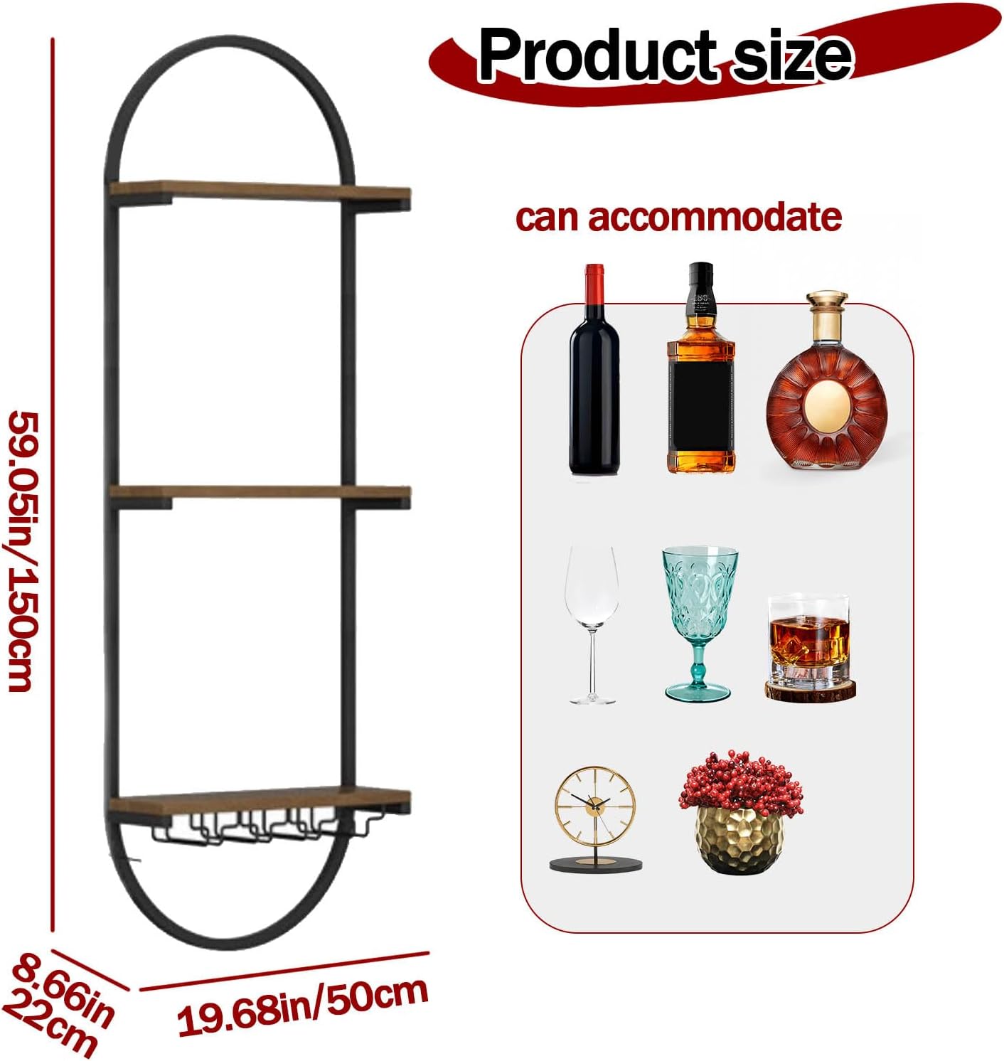 RAJYQODIS Wall Mounted Wine Rack 3-Tier Black Industrial Style