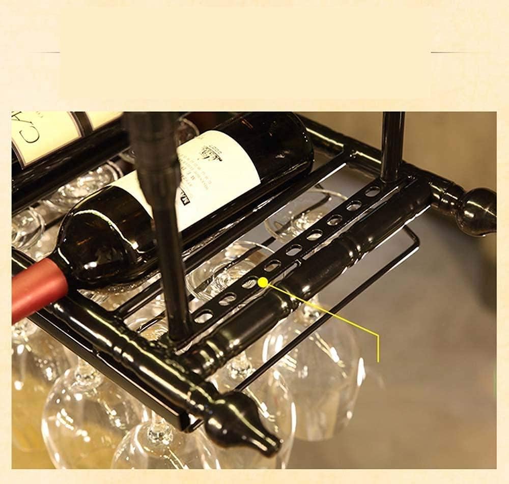 Modern Ceiling Wine Rack with Adjustable Rod and Glass Holder