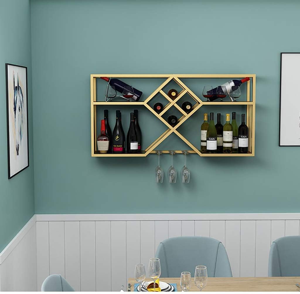 Wall-Mounted Wine Rack Gold Wrought Iron Storage Holder