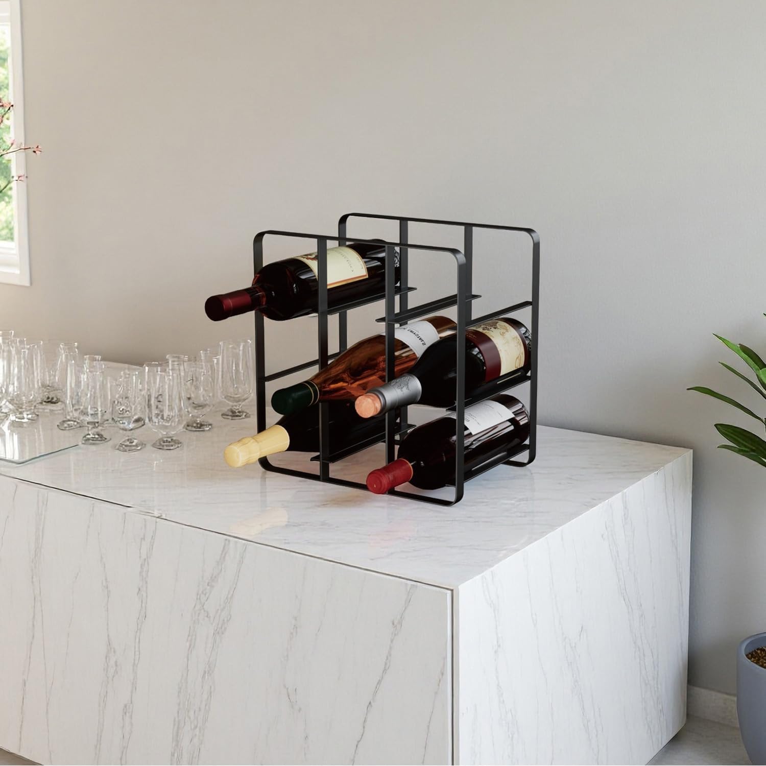 Buruis 9-Bottle Metal Wine Rack Black Freestanding 1