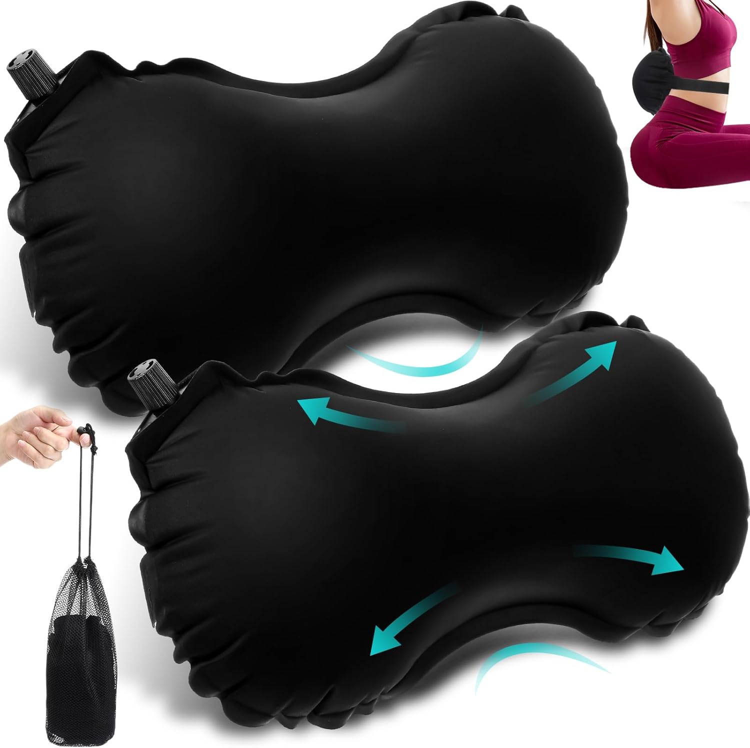 GlikCeil 2 Pcs Inflatable Travel Lumbar Pillow