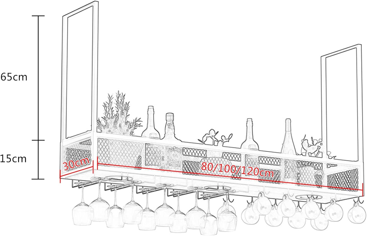 LUCEAE Wall-Mounted Wine Rack with Glass Holder and 2-Layer Storage