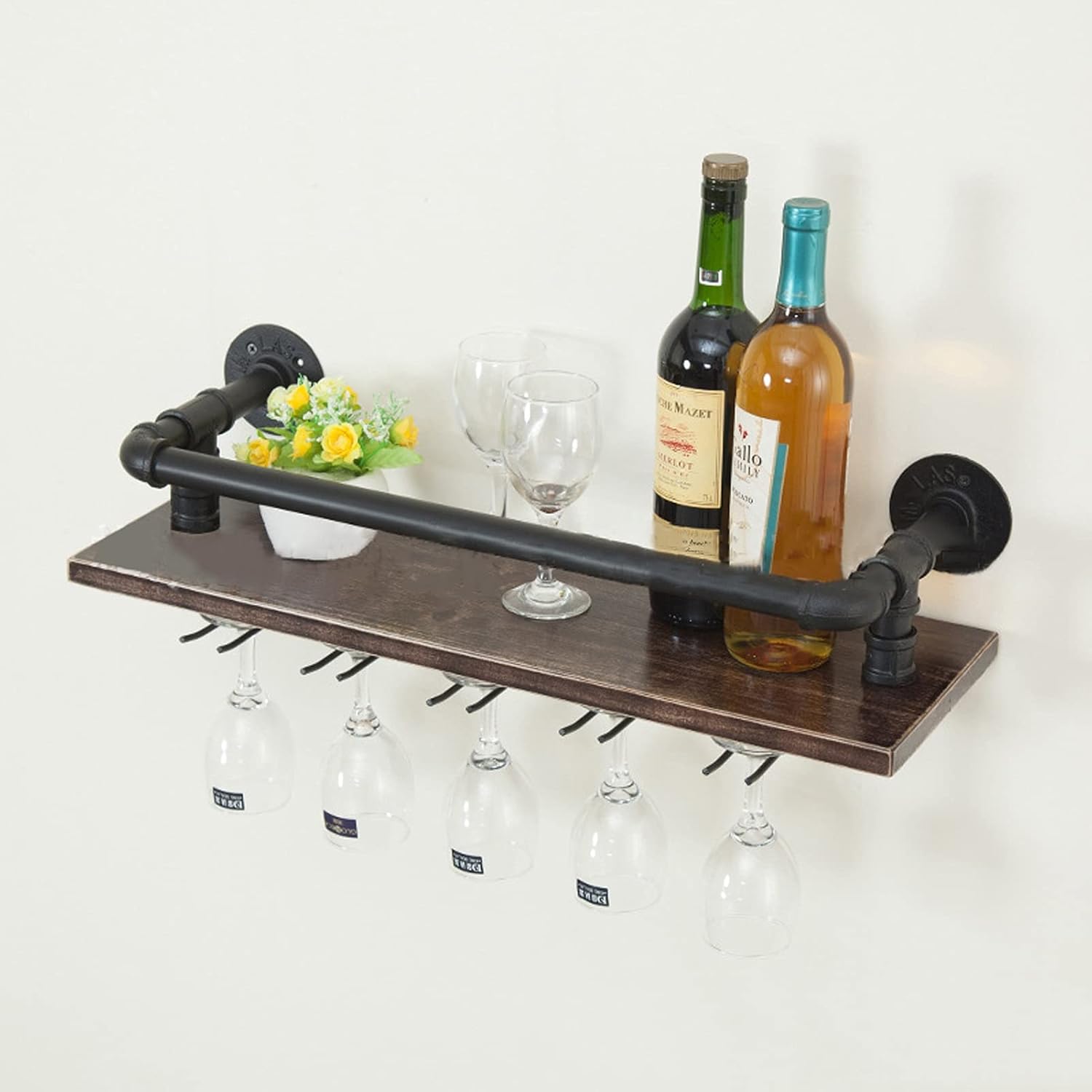 Generic Wall-Mounted Wine Rack Cabinet Metal and Wood