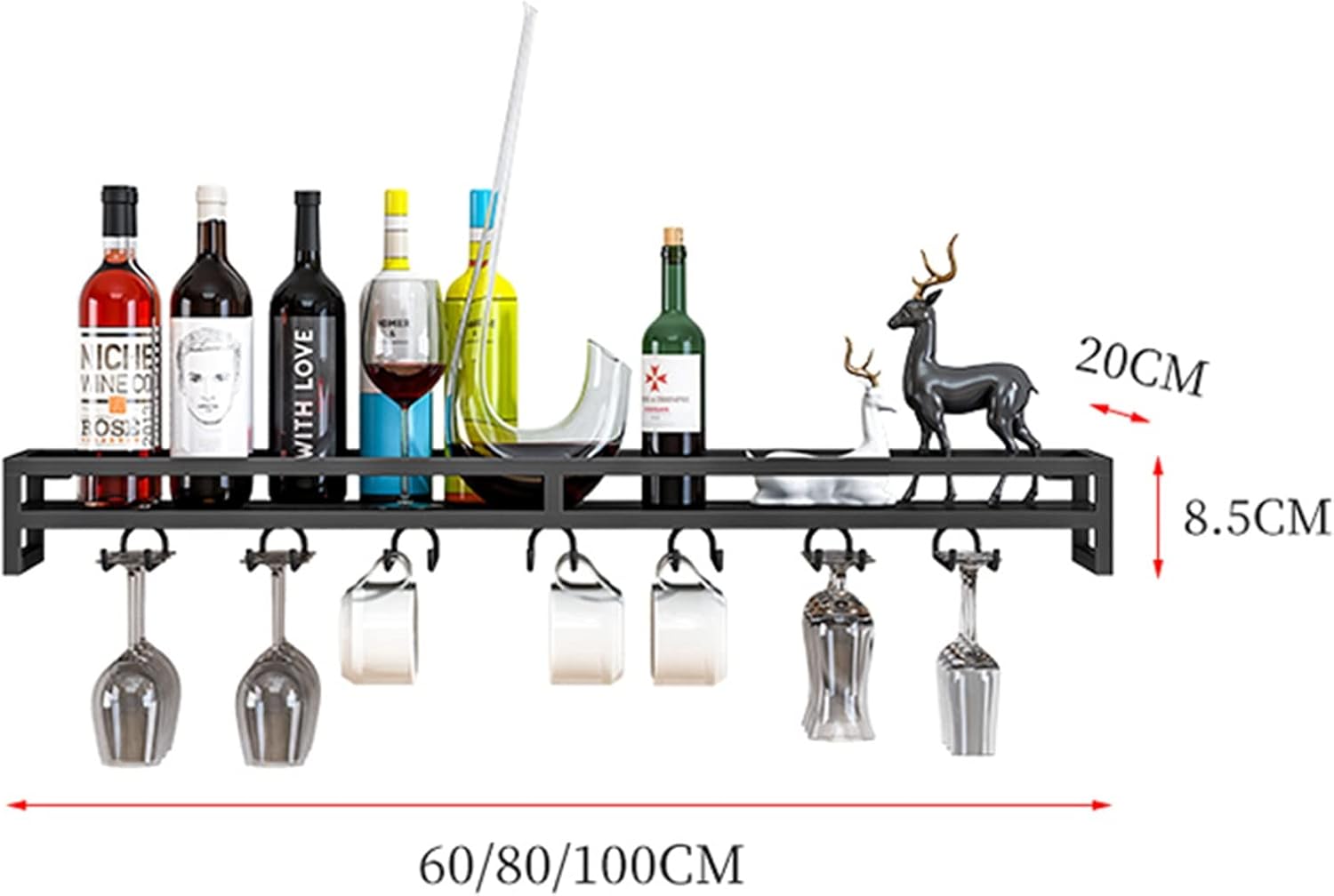 Suuim Wall Mounted Wine Rack Glass Holder Black Metal