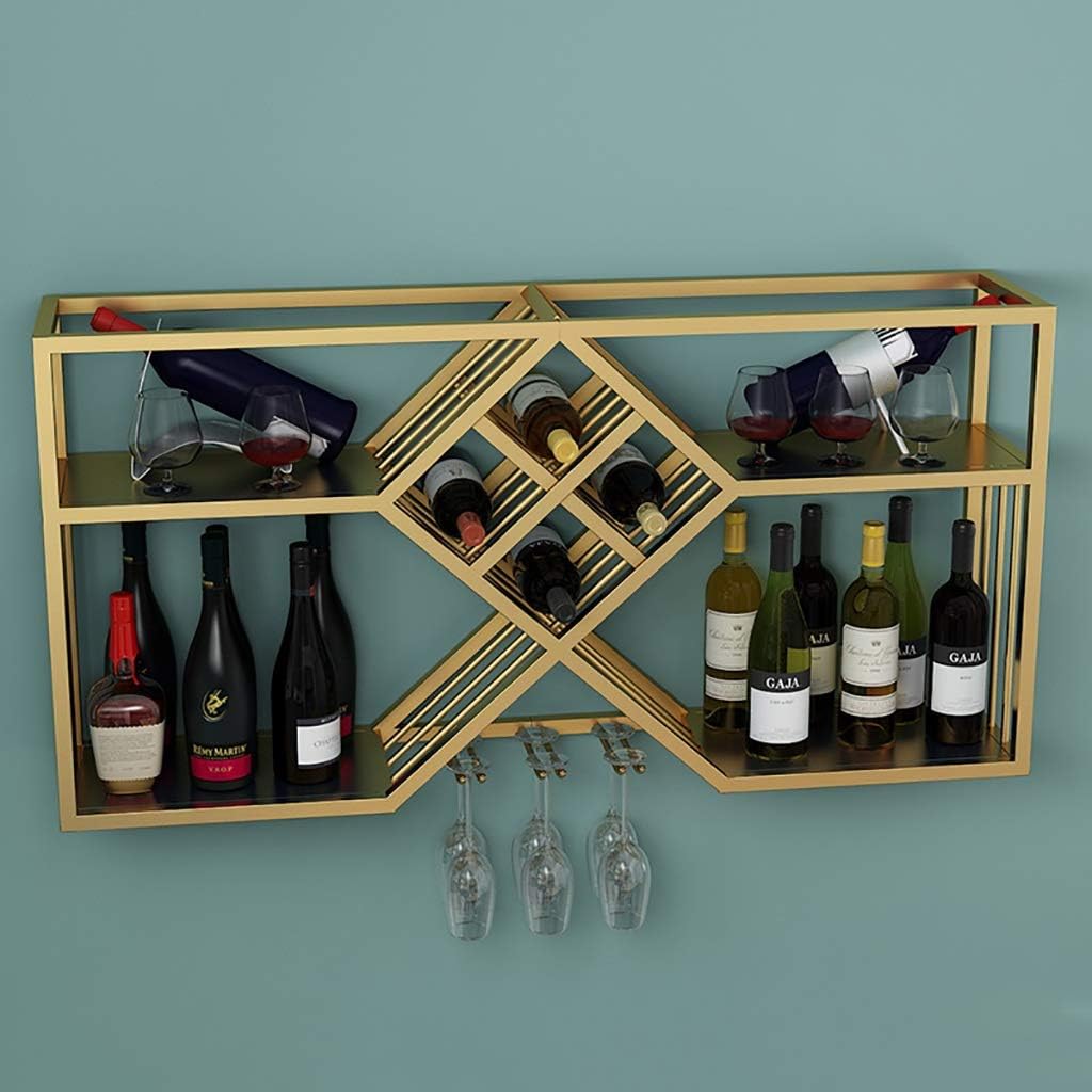 Wall-Mounted Wine Rack Gold Wrought Iron Storage Holder