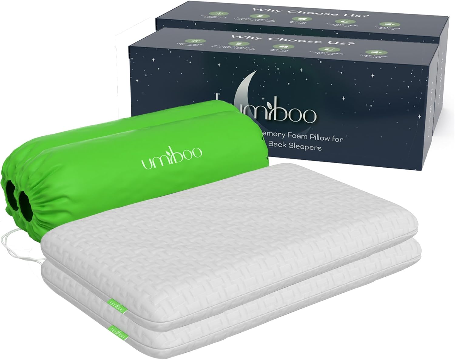 Umiboo Gel-Infused Foam 25-Inch Pillow 2-Pack White