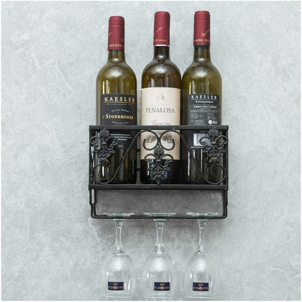 MFLASMF Wall-Mounted Wine Rack with Glass Holder - Industrial Style Metal Storage