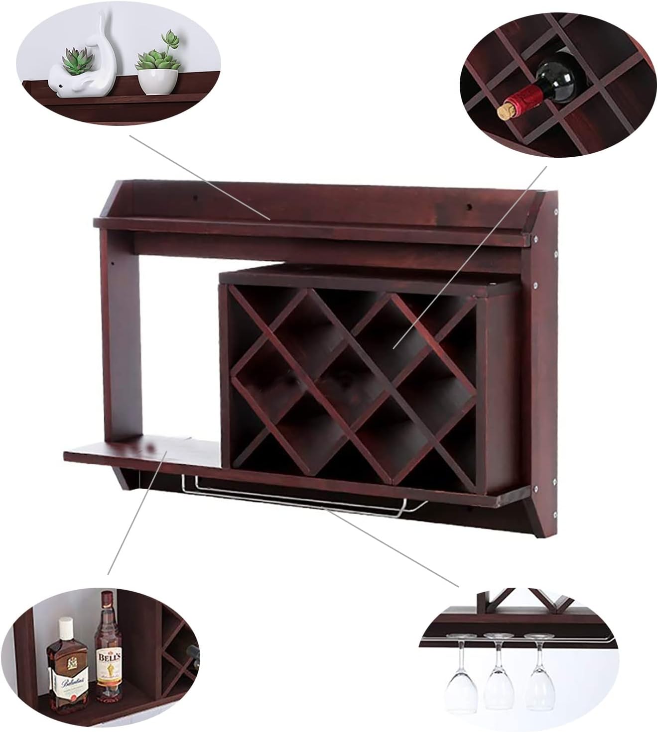 KOHARA Wall-Mounted Wine Rack 3-Layer Wooden Display