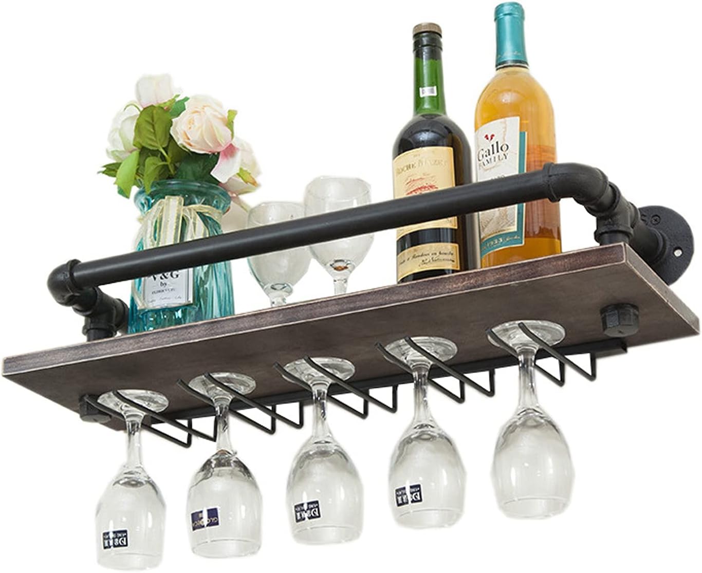 Generic Wall-Mounted Wine Rack Cabinet Metal and Wood