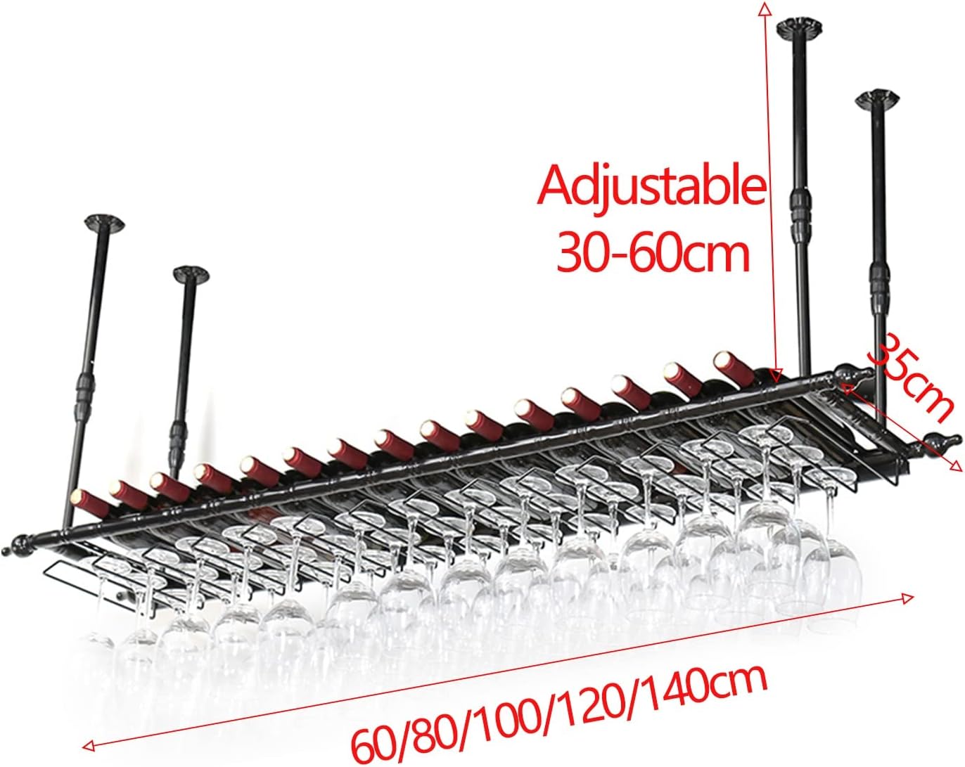 Suuim Metal Ceiling Wine Rack Holder with Adjustable Stemware
