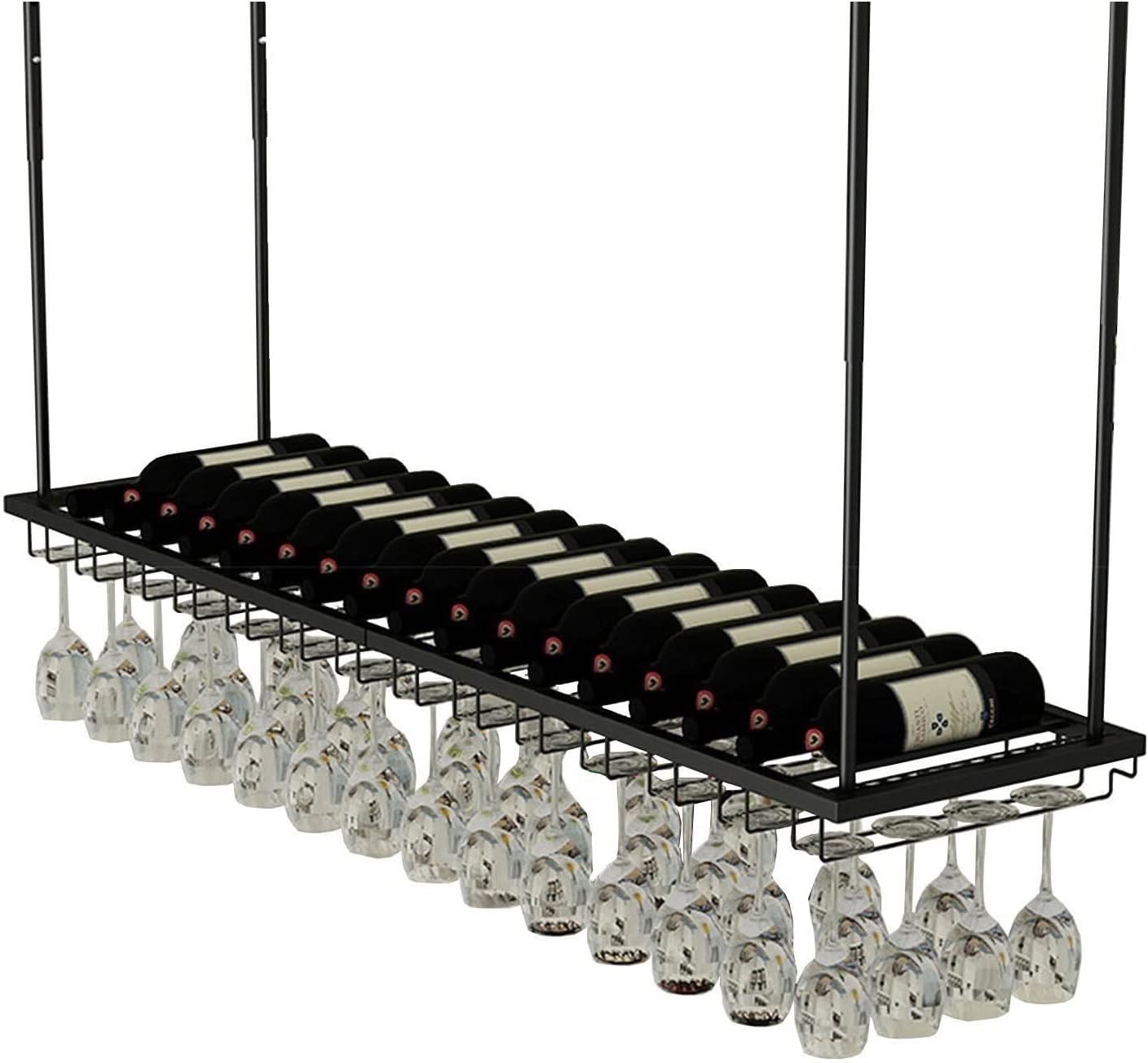 Suuim Hanging Wine Rack with Stem Glass Holder Black