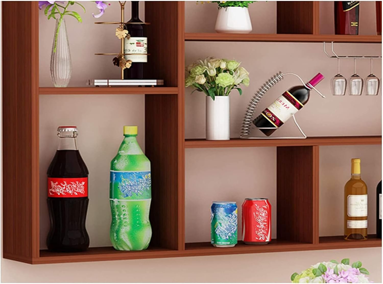 ALDEPO Wall-Mounted Wine Rack 18 Bottle Capacity Teak Wood