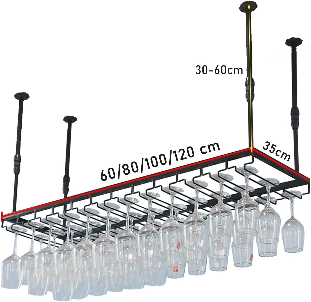 Ceiling Hanging Wine Rack with Glass Holder Black 80x35cm