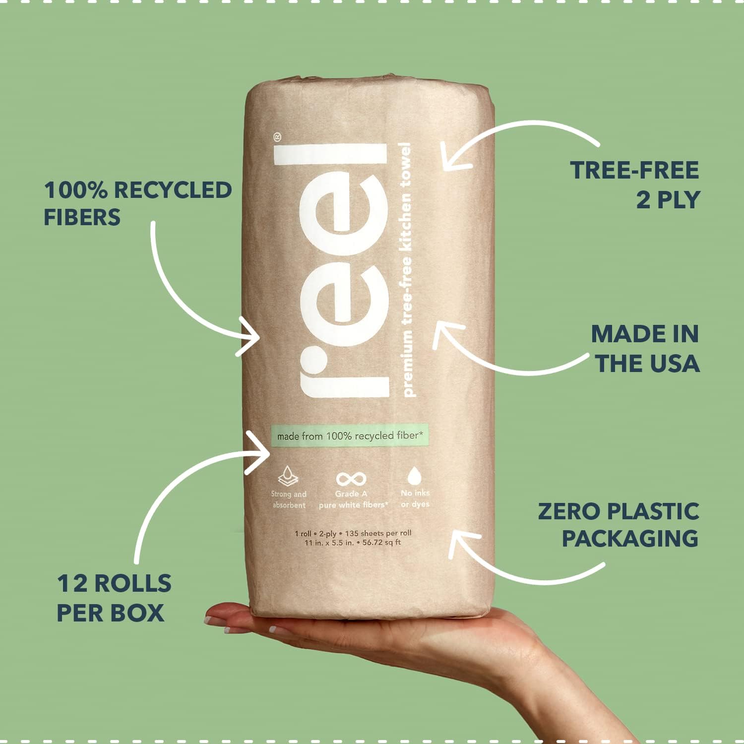 Reel Premium Recycled Paper Towels - 12 Rolls 2-Ply Tree-Free
