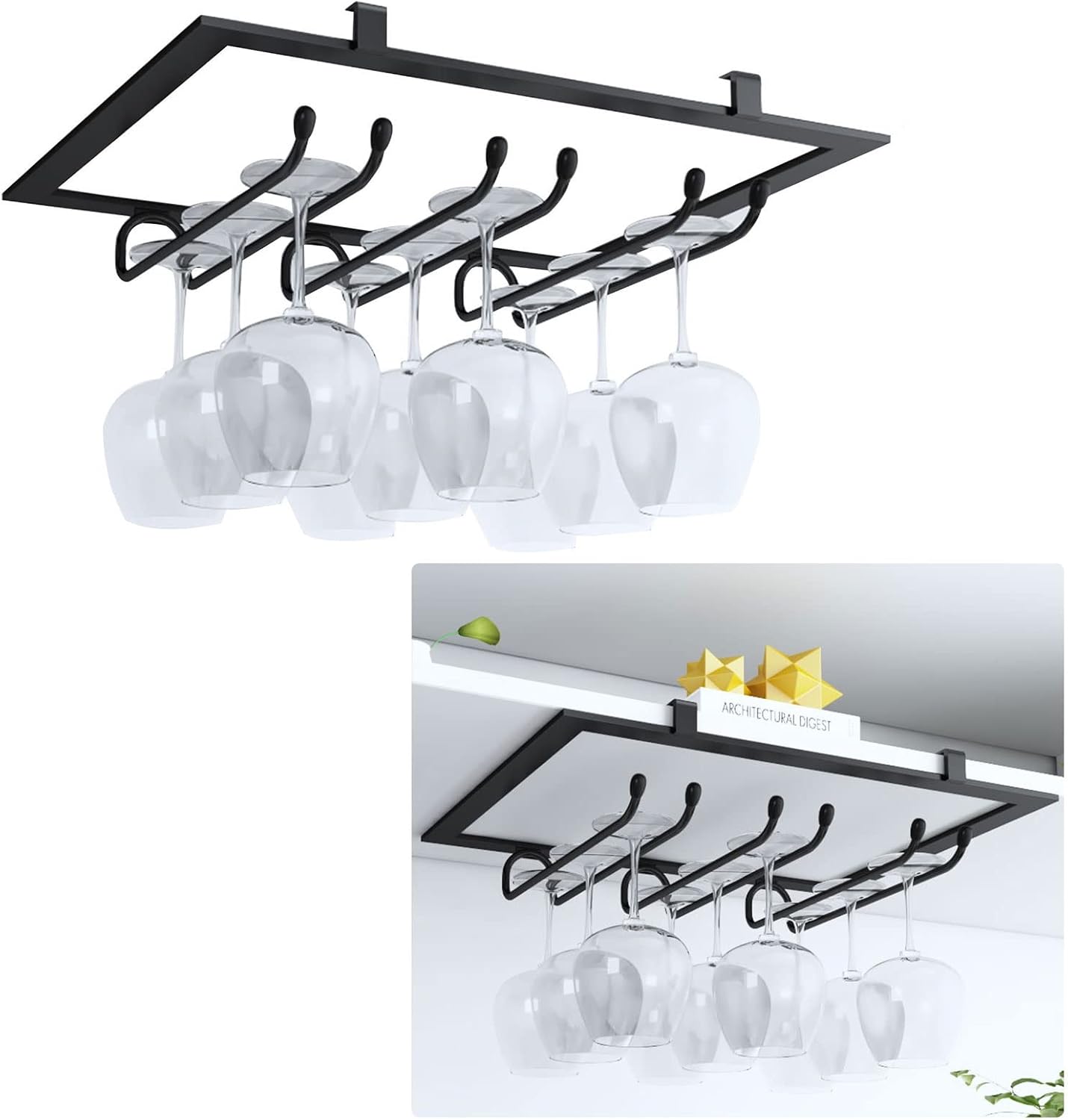 DTDMY Industrial Metal Wine Glass Rack - Under Cabinet Black 30x23cm