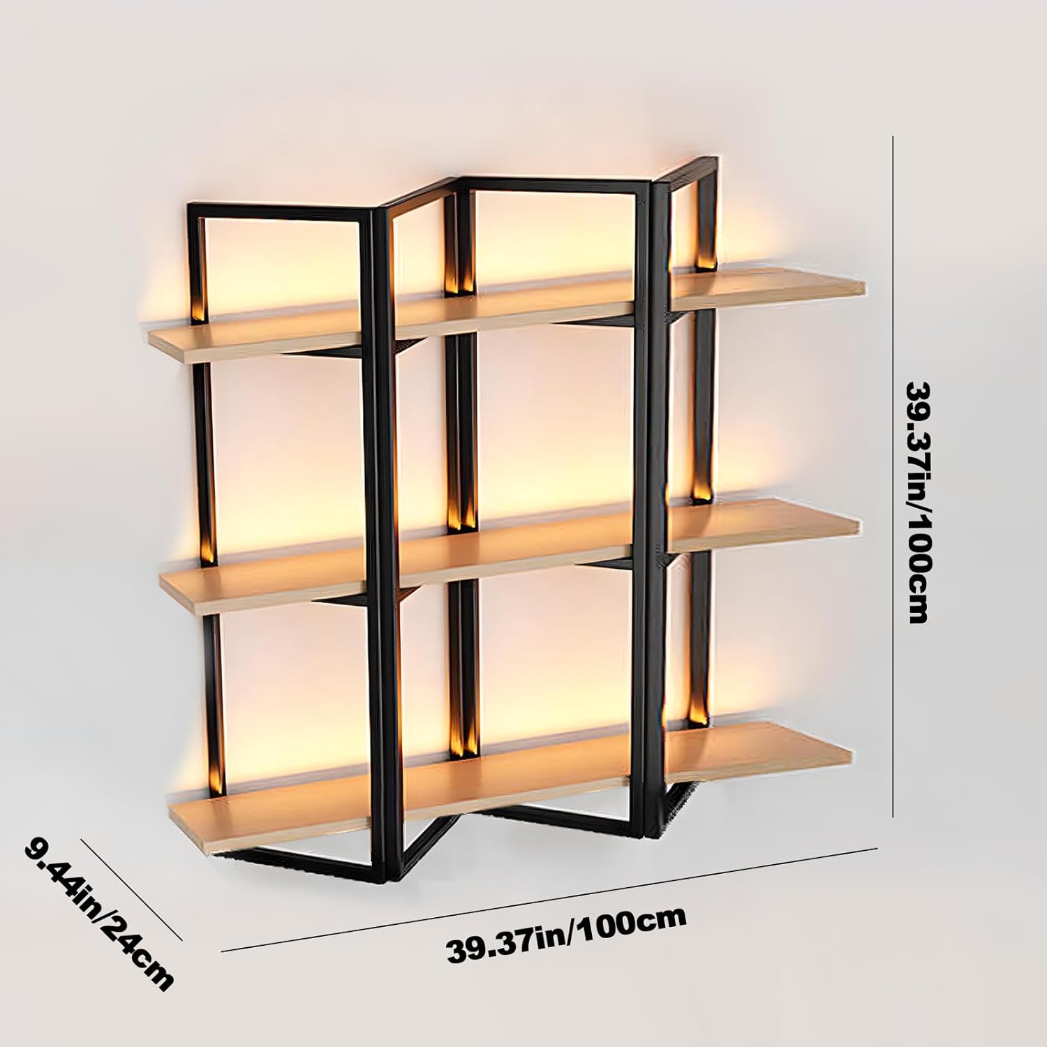 RAJYQODIS Wall-Mounted Wine Rack 3-Tiers Metal Wood Storage Shelf Black