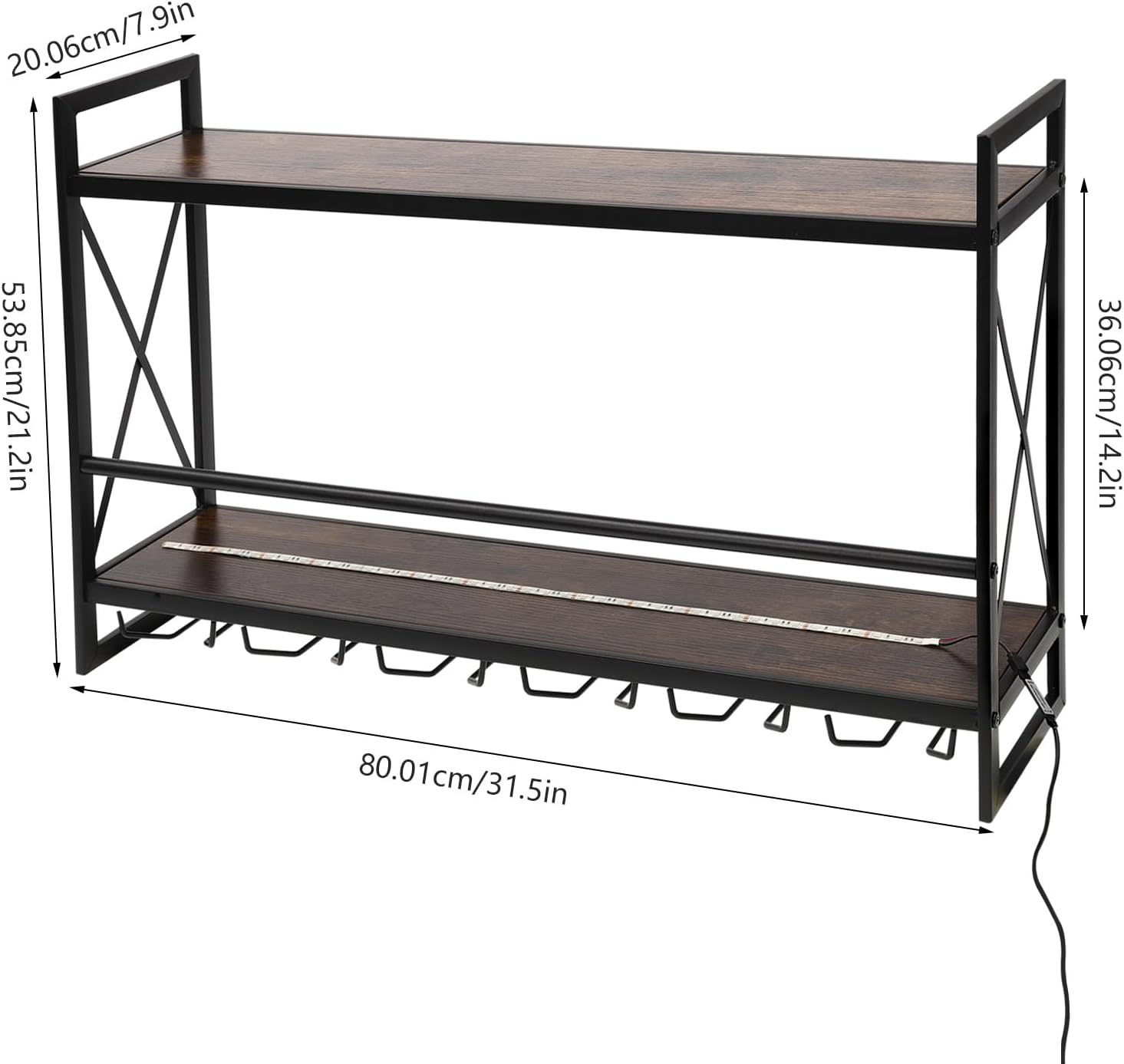 WUSILILU 2Tiers LED Wine Rack Wall Mount with Remote Control