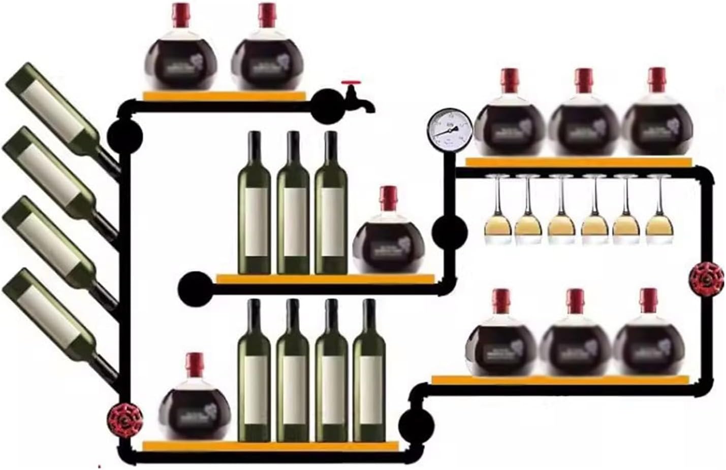 Industrial Style Wall-Mounted Wine Rack with Solid Wood