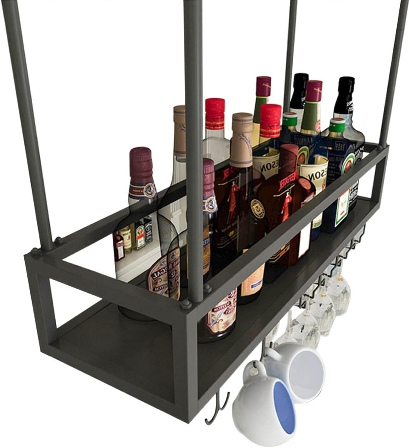 Metal Wine Glass Rack with Adjustable Holder and Stemware Storage