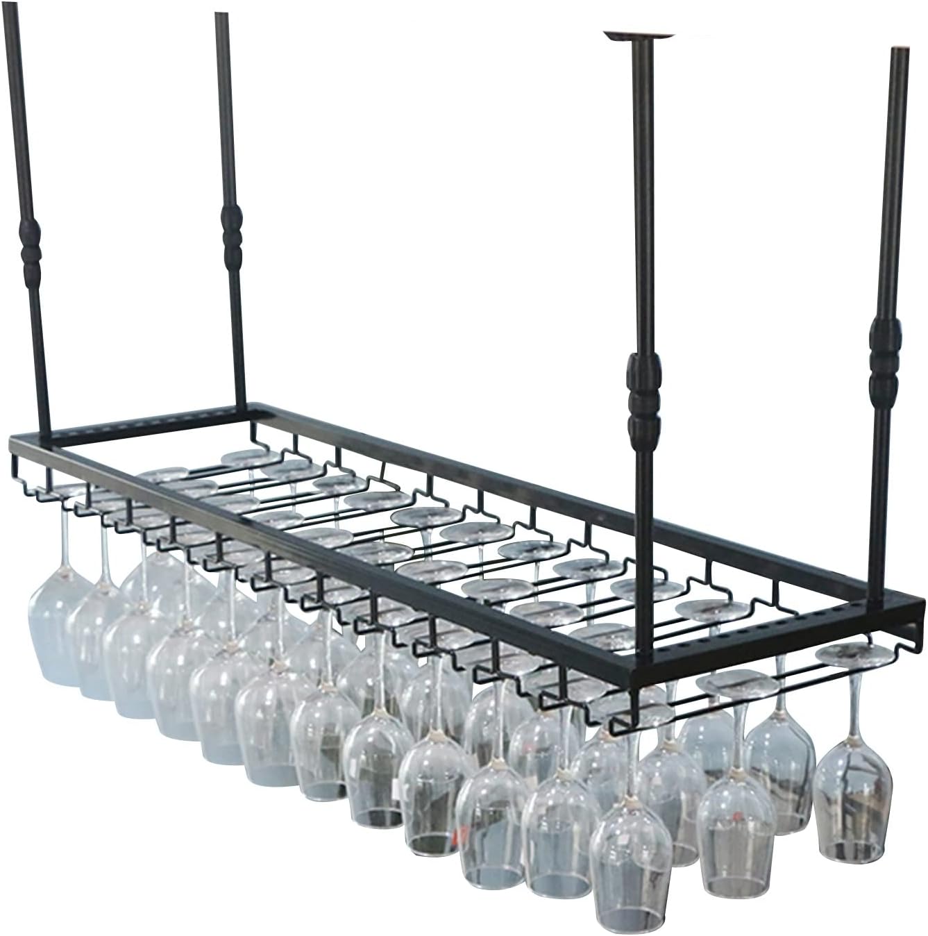Ceiling Hanging Wine Rack with Glass Holder Black 80x35cm