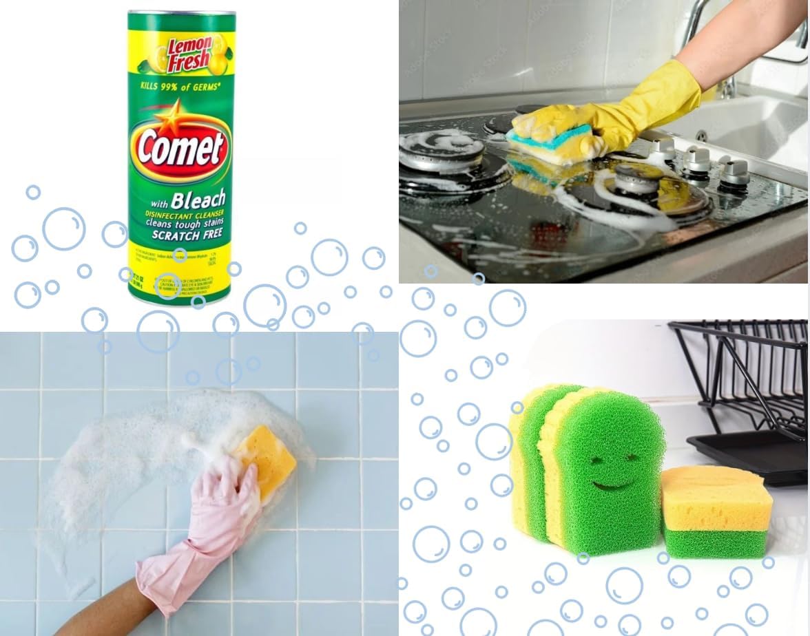 Spotless Sponge Comet Powder Cleanser 21 Oz Scratch-Free Cleaning Set
