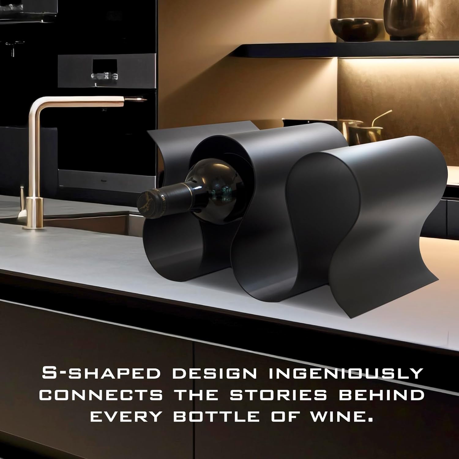 Modern Black S-Shaped Tabletop Wine Rack - 5 Bottle Storage