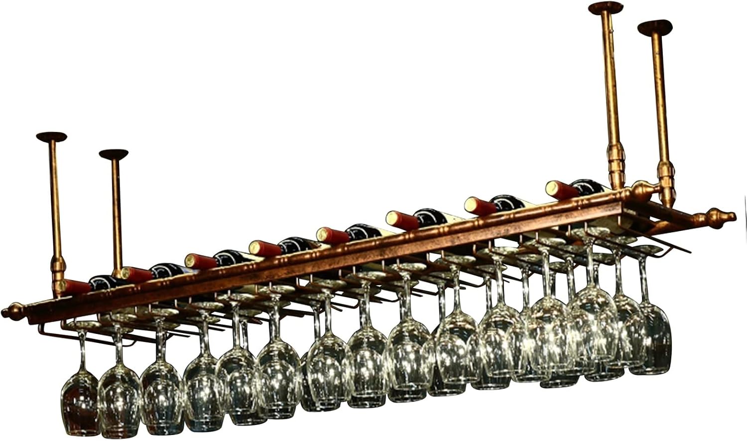 Metal Wine Racks with Adjustable Stemware Holder for Home Bar