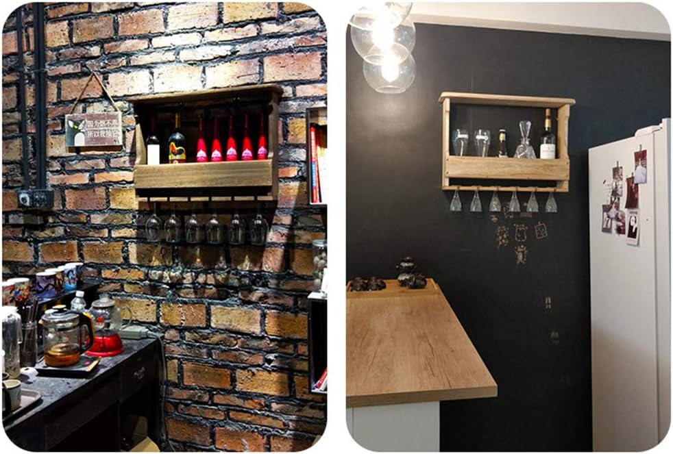 Retro Wall Mounted Wine Rack 6 Bottles 6 Glasses
