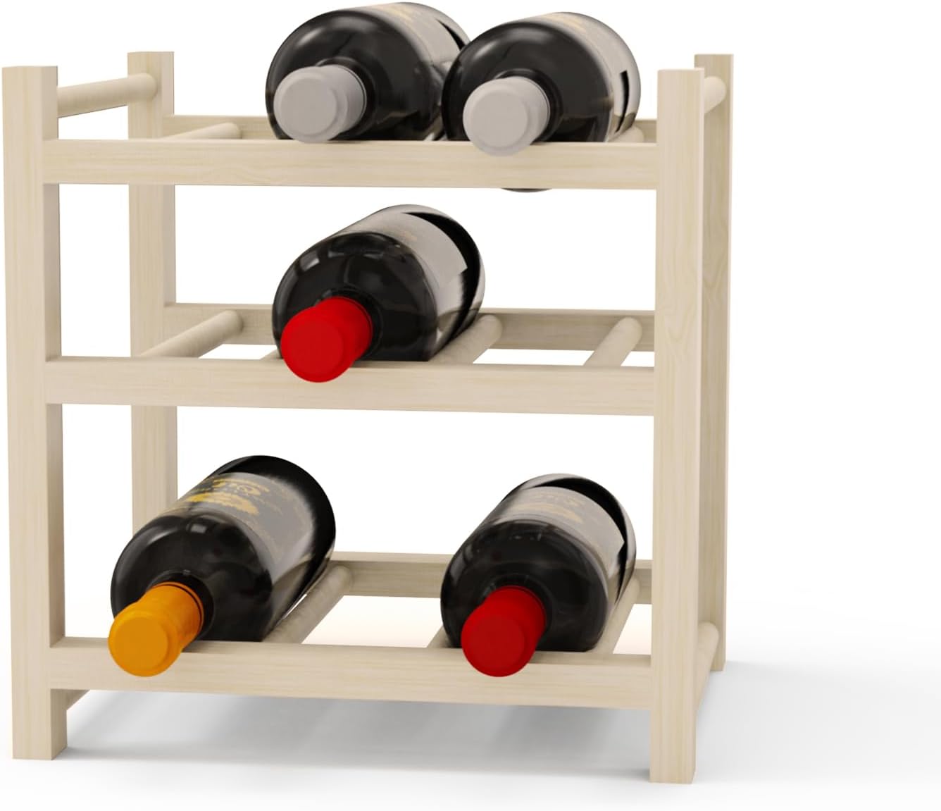 Haihomebest Solid Wood Wine Rack 9-Bottle 3-Tier