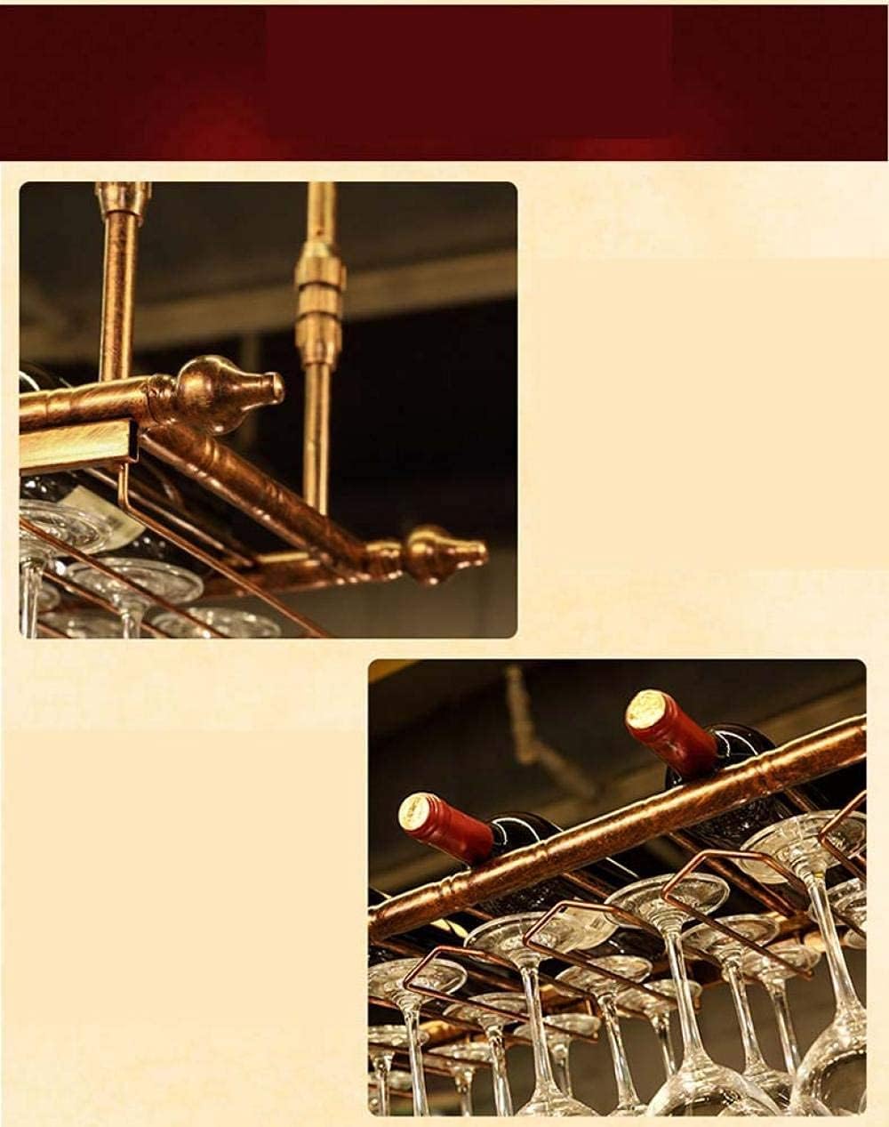 Modern Ceiling Wine Rack with Adjustable Rod and Glass Holder