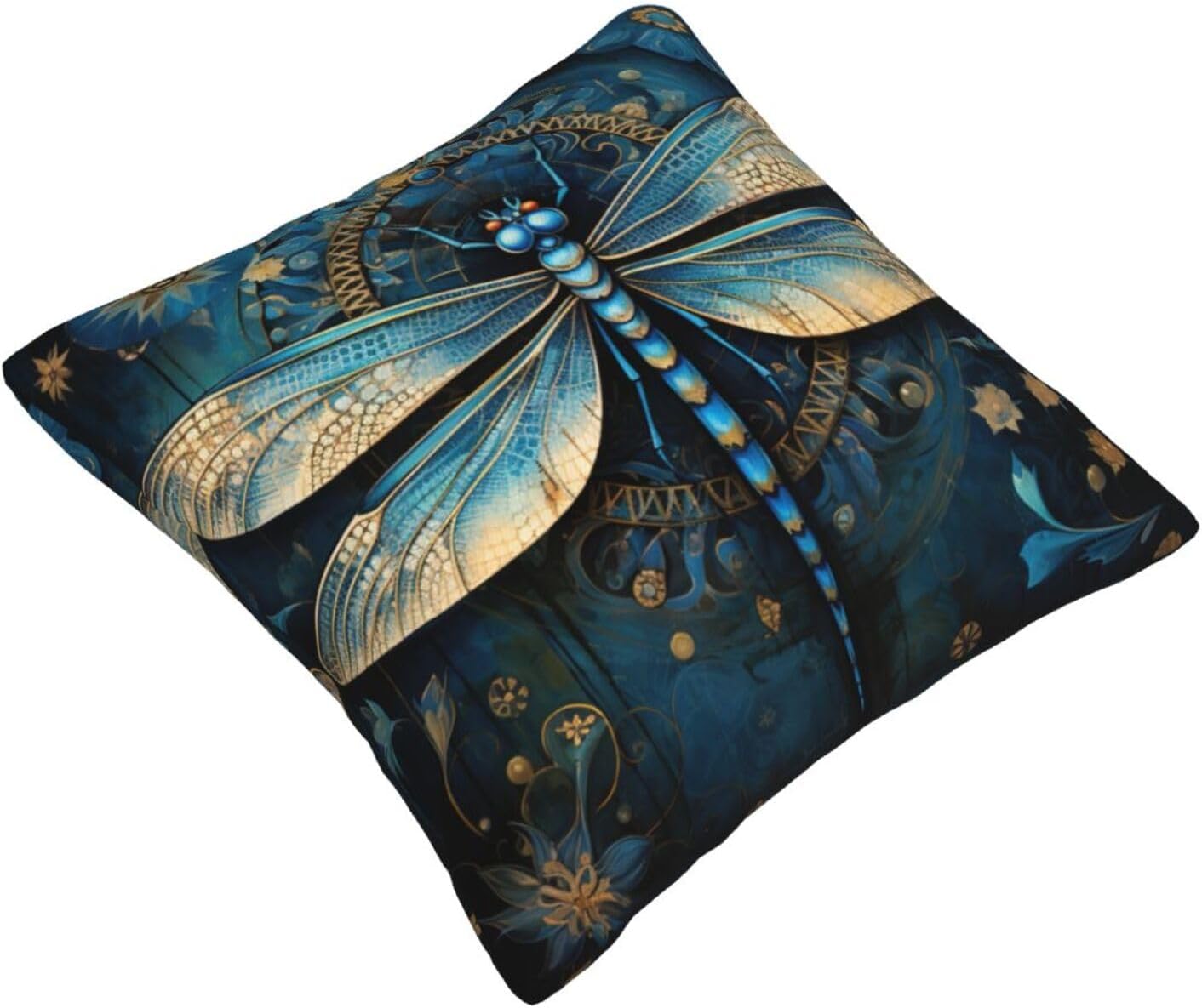 Ogniwo Art Blue Dragonfly Throw Pillow 12x12 Inch Soft Square Cushion Case