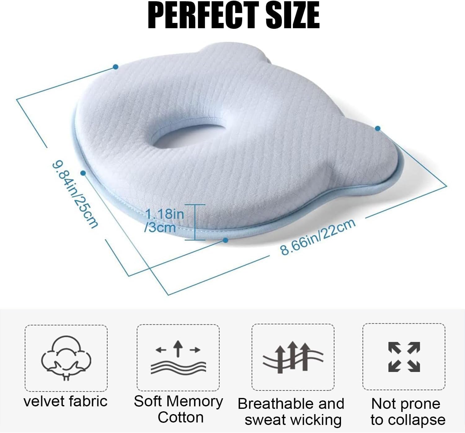 2025 Memory Foam Donut Head Pillow Blue-Q