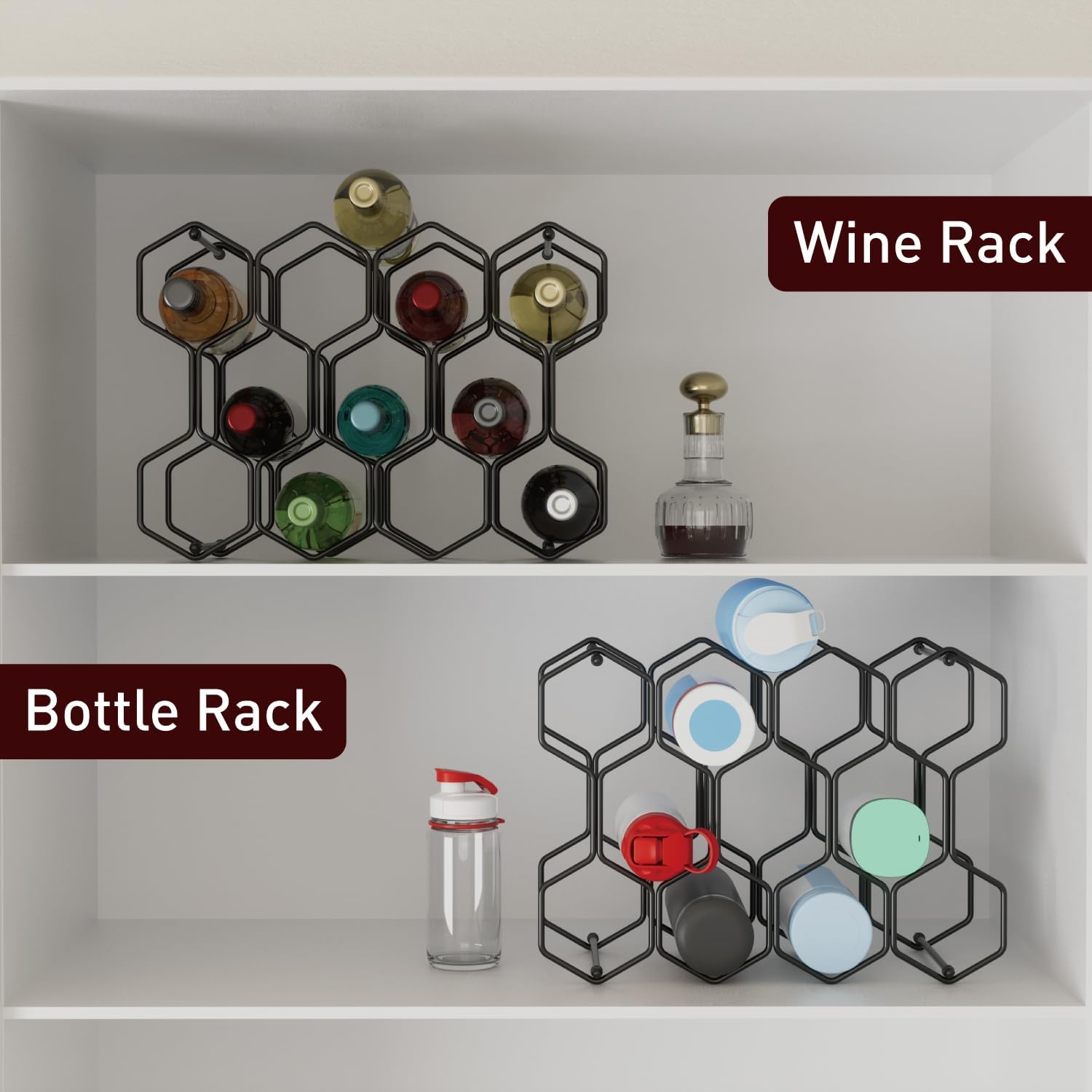 Buruis 14-Bottle Modern Metal Wine Rack - Black
