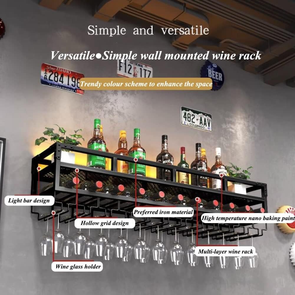 ZJDYDY 2-Layer Floating Wall Mounted Wine Rack with LED Light