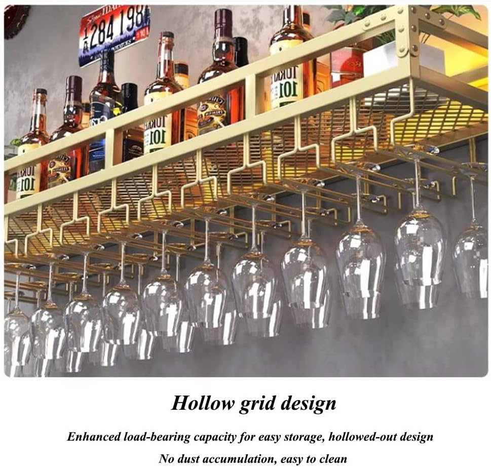 ZJDYDY 2-Layer Floating Wall Mounted Wine Rack with LED Light