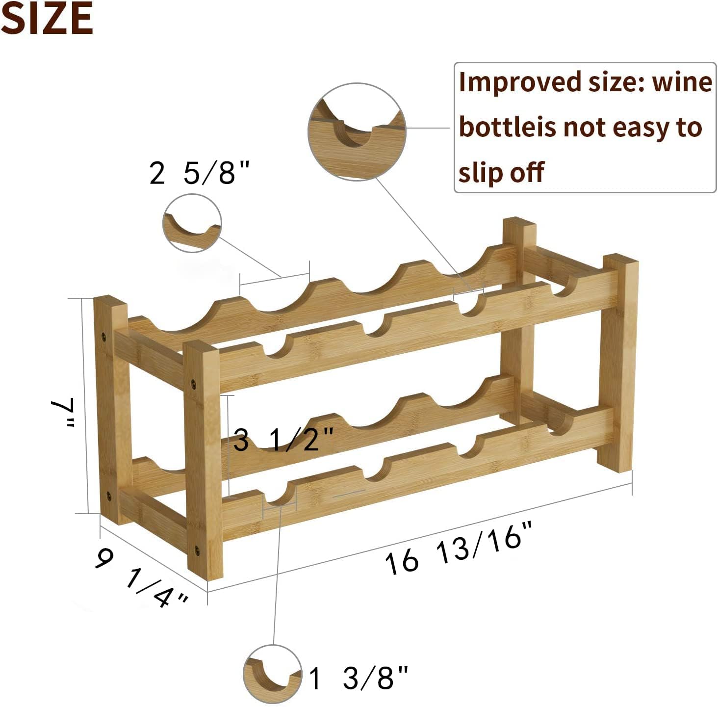 BAMEOS 8-Bottle Freestanding Bamboo Wine Rack
