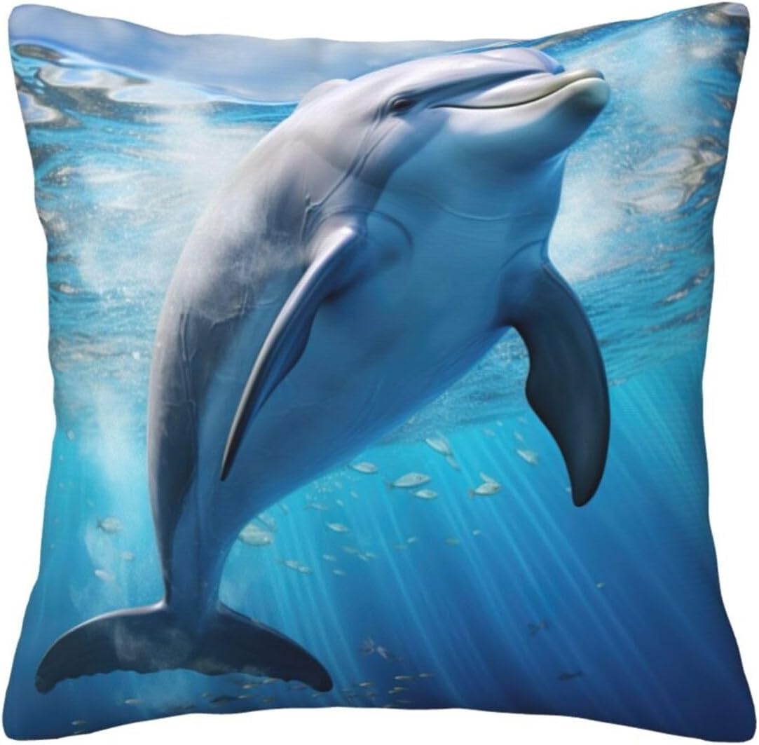 Ogniwo Cool Dolphin Throw Pillow 12x12 Inch Soft Square Cushion Case